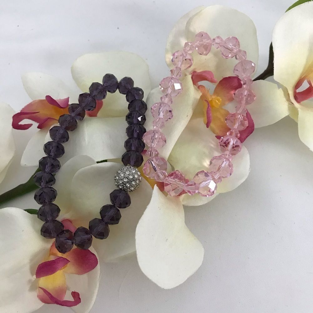 Pink and Purple Crystal Bracelets.